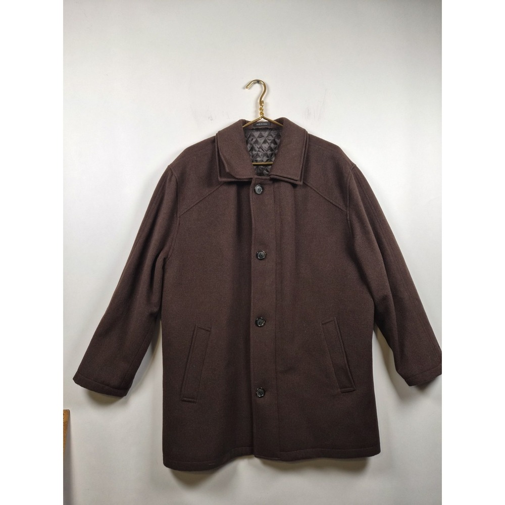 J. Ferrar Men's Brown Wool Blend Car Coat Jacket Quilted Lined Winter Peacoat M